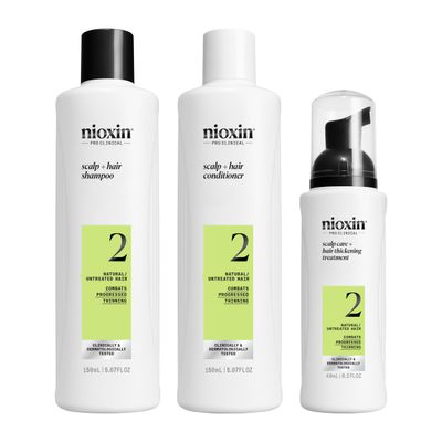 Nioxin System Kit 2, Strengthening &amp; Thickening Hair Treatment, For Natural Hair with Progressed Thinning, Trial Size *1 Month Supply (Packaging May Vary)