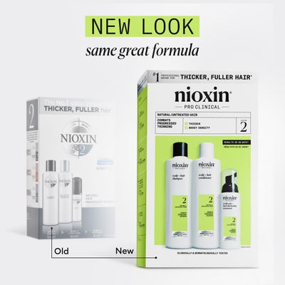 Nioxin System Kit 2, Strengthening &amp; Thickening Hair Treatment, For Natural Hair with Progressed Thinning, Trial Size *1 Month Supply (Packaging May Vary)