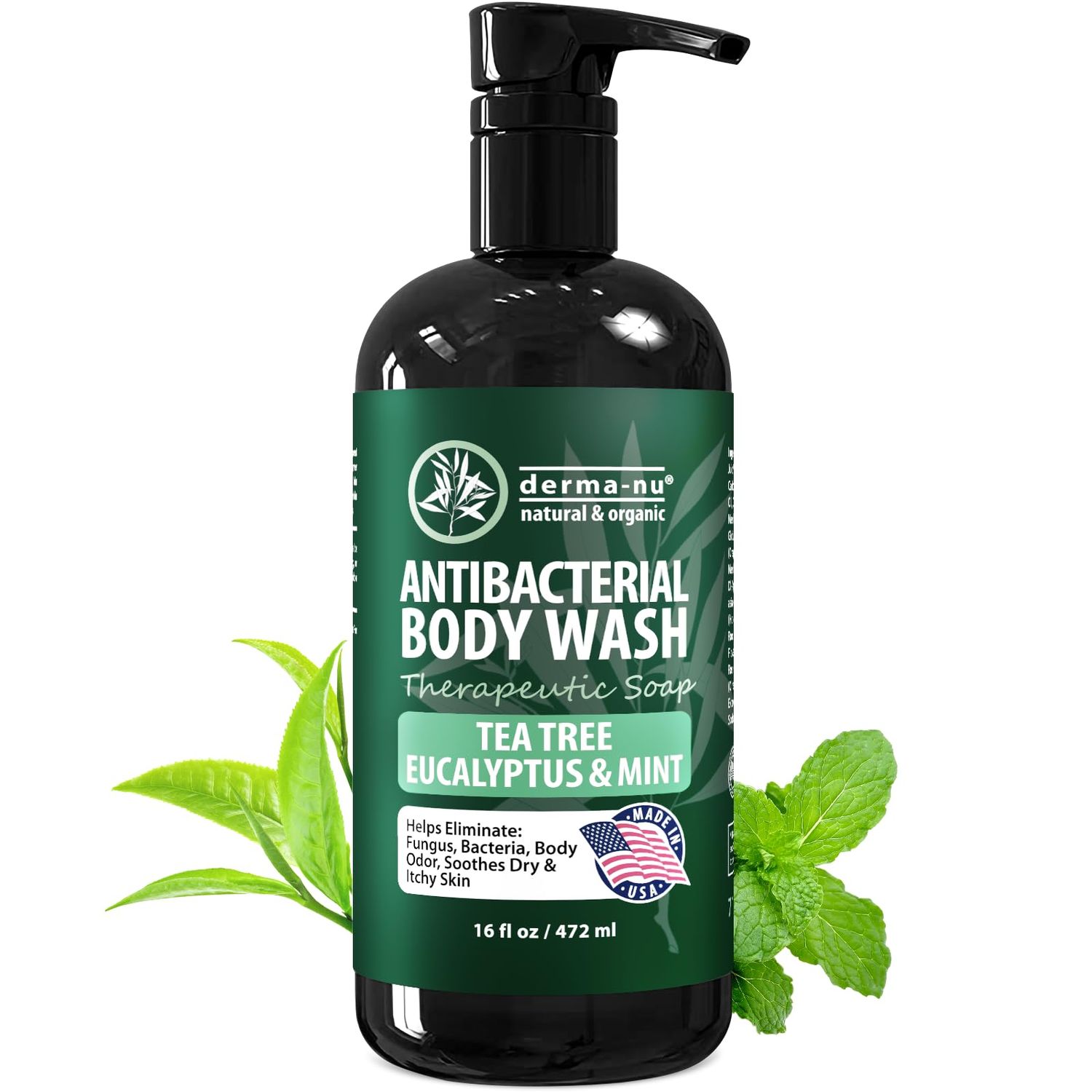 Derma-Nu Therapeutic Soap - Antibacterial Soap And Tea Tree Body Wash For Jock Itch, Athletes Foot, Eczema And Back Acne - Anti Bacterial Body Soap For Men And Women Safe For All Skin Types - 16 Oz