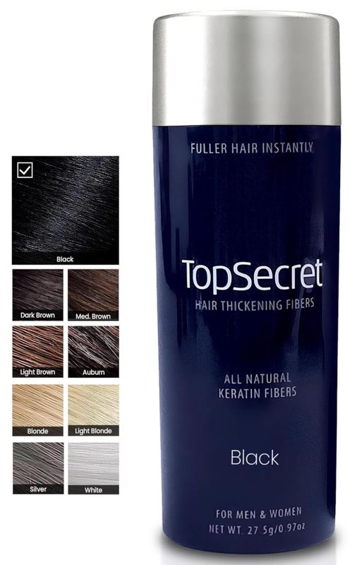Top Secret Hair Thickening Building Fibers Refills - Undetectable &amp; Natural Hair Filler - for Men &amp; Women - Instantly Fill In Fine Thinning Hair - Weather &amp; Sweat Resistant (Black, Large)