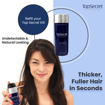 Top Secret Hair Thickening Building Fibers Refills - Undetectable &amp; Natural Hair Filler - for Men &amp; Women - Instantly Fill In Fine Thinning Hair - Weather &amp; Sweat Resistant (Black, Large)