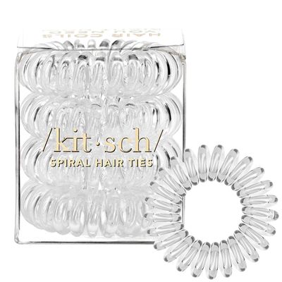 Kitsch Spiral Hair Ties for Women - Creaseless and Dent-free Coil Hair Ties | No Damage, Phone Cord Coils | Made of Flexible and Durable Plastic | Ideal for Daily Use - 4pcs (Clear/Transparent)