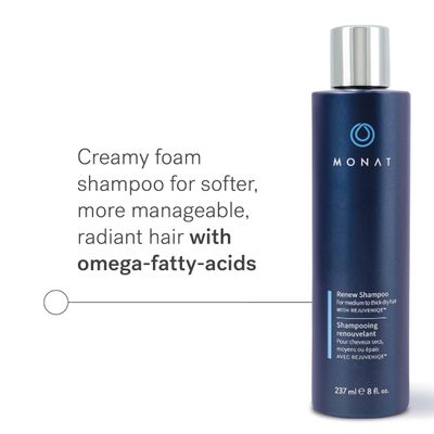 MONAT Renew Shampoo Infused with Rejuveniqe - Moisturizing Shampoo w/Omega Fatty Acids for Medium to Thick Hair. Shine-enhancing, Ultra-hydrating Lather for Dry Hair - Net Wt. 237 ml / 8.0 fl. oz.