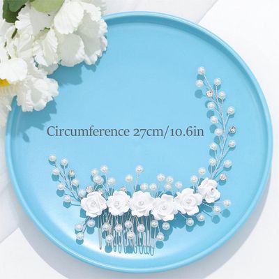 Campsis Flower Girl Headpiece White Pearl Wedding Headbands Rhinestone Hair Piece Tiara Bridal Bride for Women and Girls