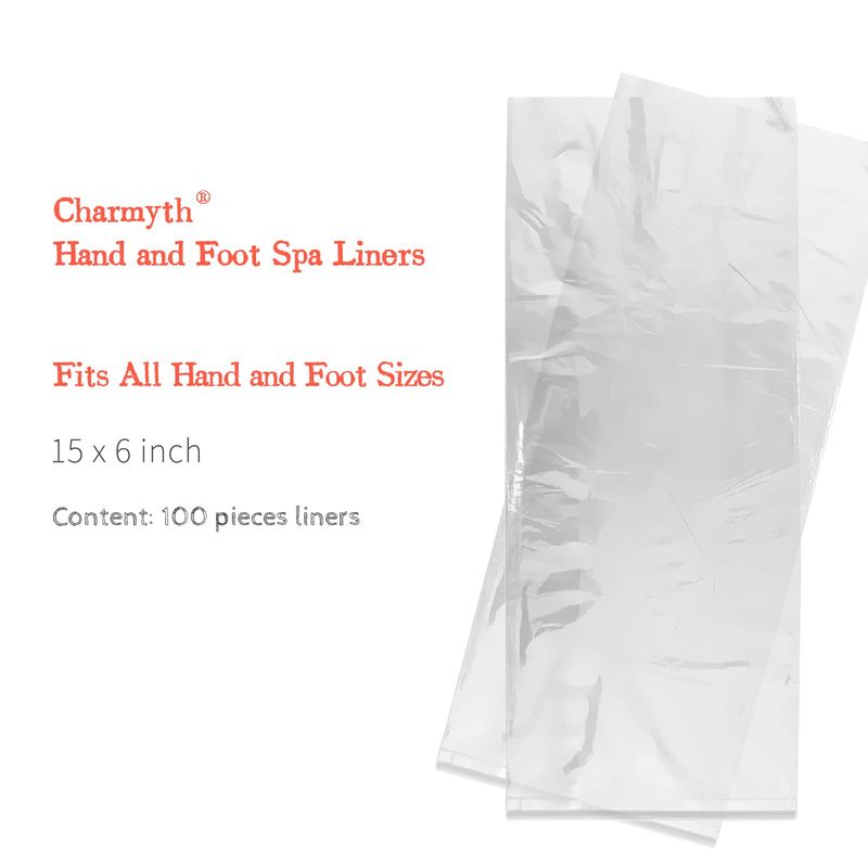 Charmyth Liners Hand or Foot Disposable Thermal Heated Mitt Liners Paraffin Bath Treatments Bags Plastic Liner Socks and Gloves for Hot Wax Therapy (100)