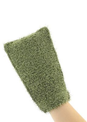 Exfoliating Loofah Glove Scrubber Mitten, Double Sided Bath Sponge Mitten and Soap Bag for Foaming (Green)