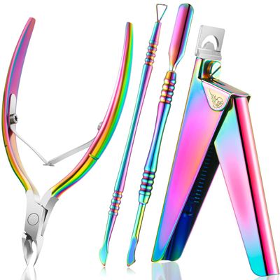 Nail Clippers for Acrylic Nails, Nail Cutter, False Nail Tips Clipper, Stainless Steel Rainbow Color Manicure Set for Salon Home Nail Art (Rainbow Color)