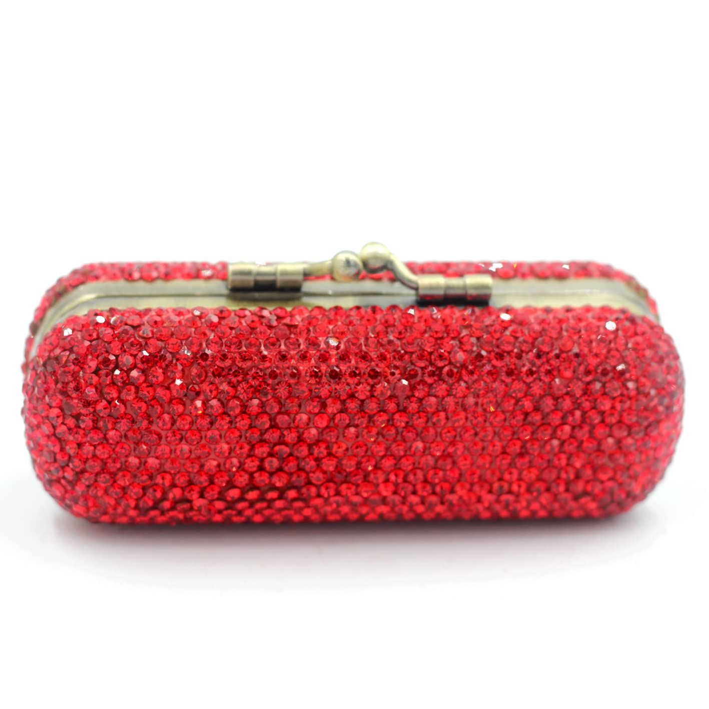 Bestbling Bling Rhinestone Crystal Lipstick Case Holder Organizer bag Cosmetic Storage for Women&#39;s Lipstick Jewelry Kit (Red)
