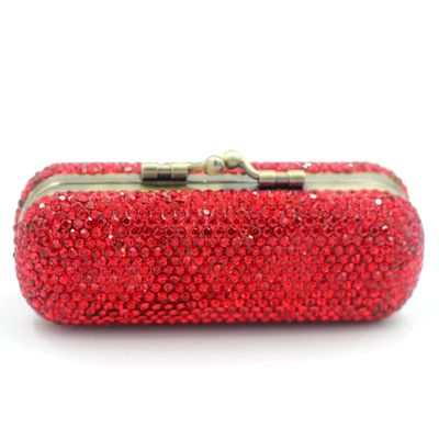 Bestbling Bling Rhinestone Crystal Lipstick Case Holder Organizer bag Cosmetic Storage for Women&#39;s Lipstick Jewelry Kit (Red)