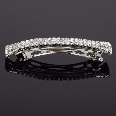 lasenersm Hair Clip, 2 Pieces Hair Accessory with Three Row Rhinestone Crystal, Hair Barrette Clip for Girls and Women, 2.75 in Length, Silver