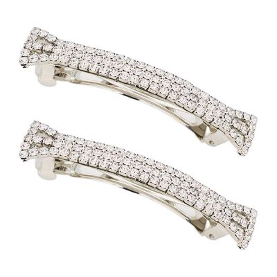 lasenersm Hair Clip, 2 Pieces Hair Accessory with Three Row Rhinestone Crystal, Hair Barrette Clip for Girls and Women, 2.75 in Length, Silver