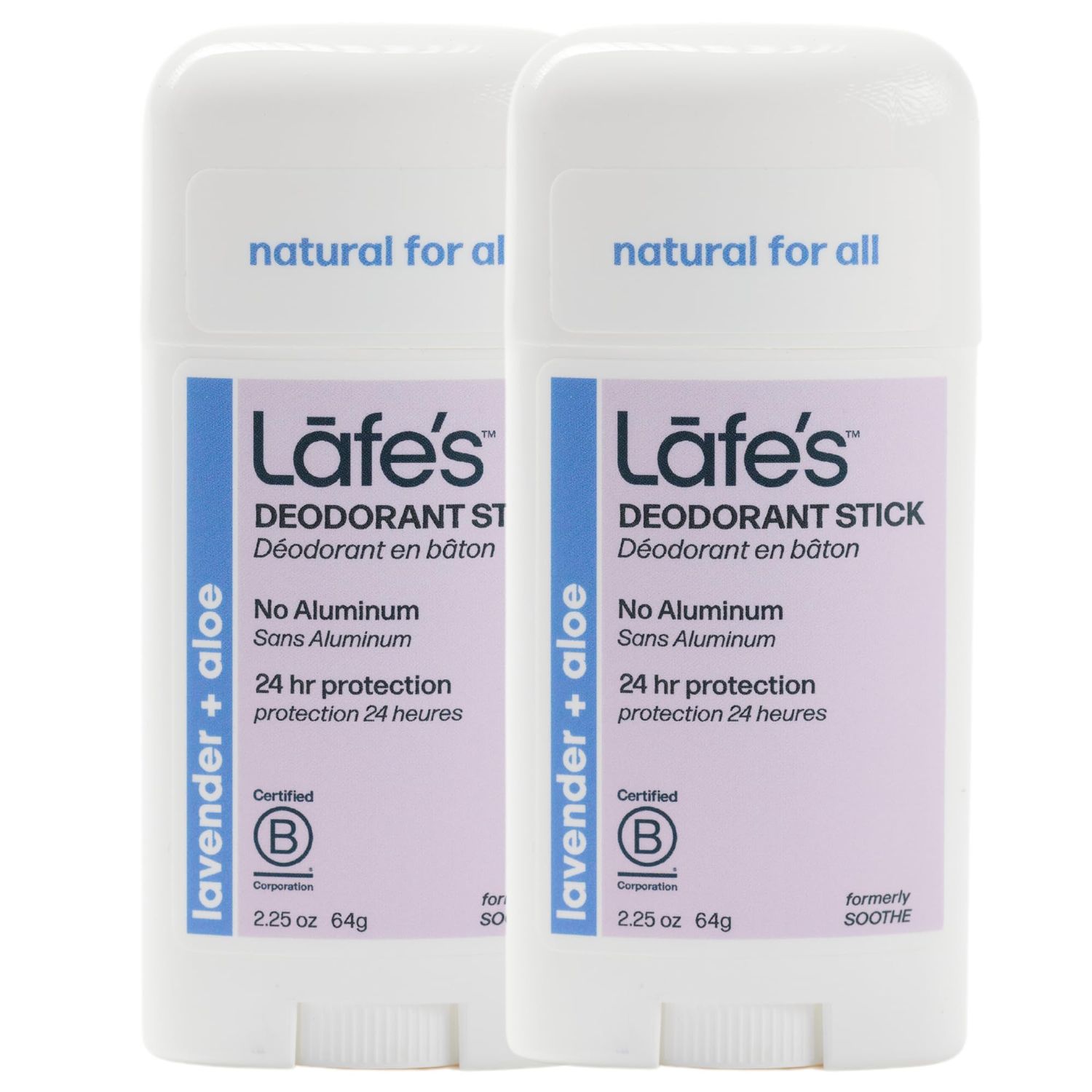 Lafe&#39;s Natural Deodorant | 2.25oz Aluminum Free Natural Deodorant Stick for Women &amp; Men | Paraben Free &amp; Baking Soda Free with 24-Hour Protection (Lavender &amp; Aloe, 2.25 Ounce (2-Pack))