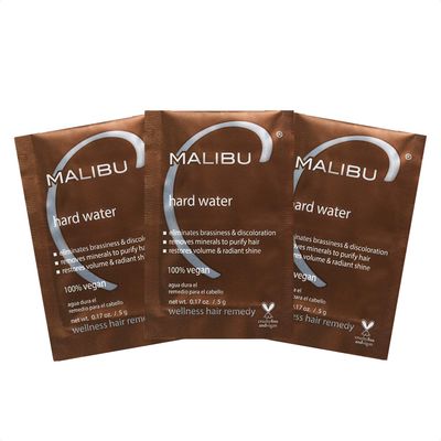 Malibu C Hard Water Wellness Hair Remedy - Removes Hard Water Deposits &amp; Impurities from Hair - Contains Vitamin C Complex for Shiny Hair + Vibrancy - Hard Water Hair Products (3 Packets)