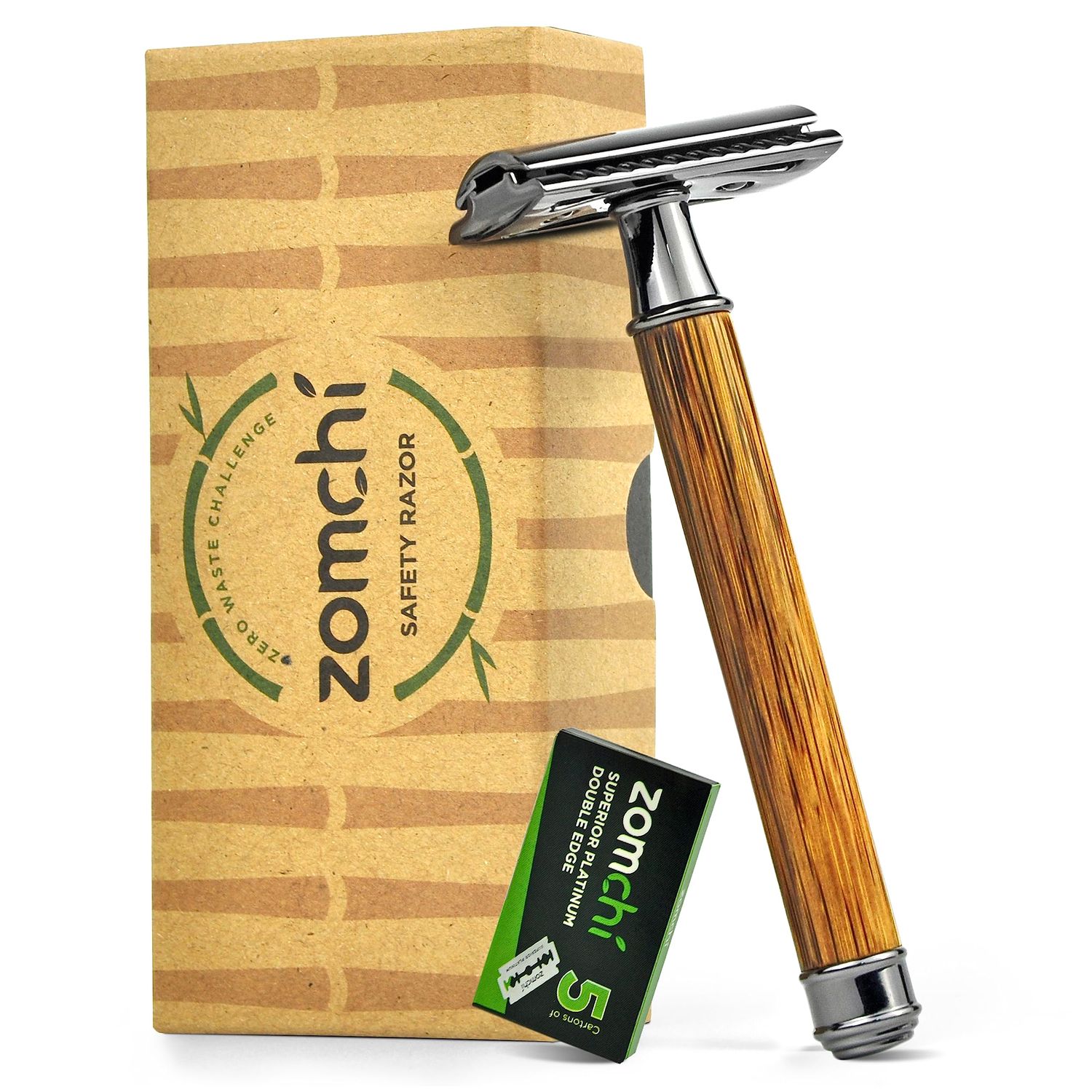 Razors for Men or Women, Eco Razor with Long Natural Bamboo Handle, Double Edge Safety Razor, Fits All Standard Razor Blades (Thin)