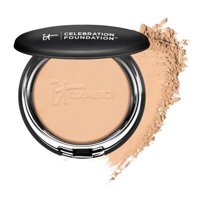 IT Cosmetics Celebration Foundation, Medium Tan (W) - Full-Coverage, Anti-Aging Powder Foundation - Blurs Pores, Wrinkles &amp; Imperfections - With Hydrolyzed Collagen &amp; Hyaluronic Acid - 0.3 oz Compact
