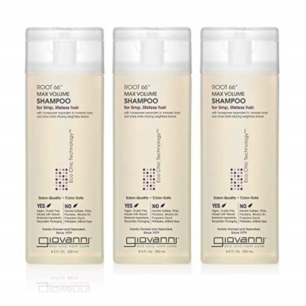 GIOVANNI Root 66 Max Volume Shampoo - For Fine Lifeless Hair, Rich in Nutrients, Volumizing Shampoo, Infused with Natural Botanical Ingredients, Helps Strengthen Hair, Color Safe - 8.5 oz (3 Pack)