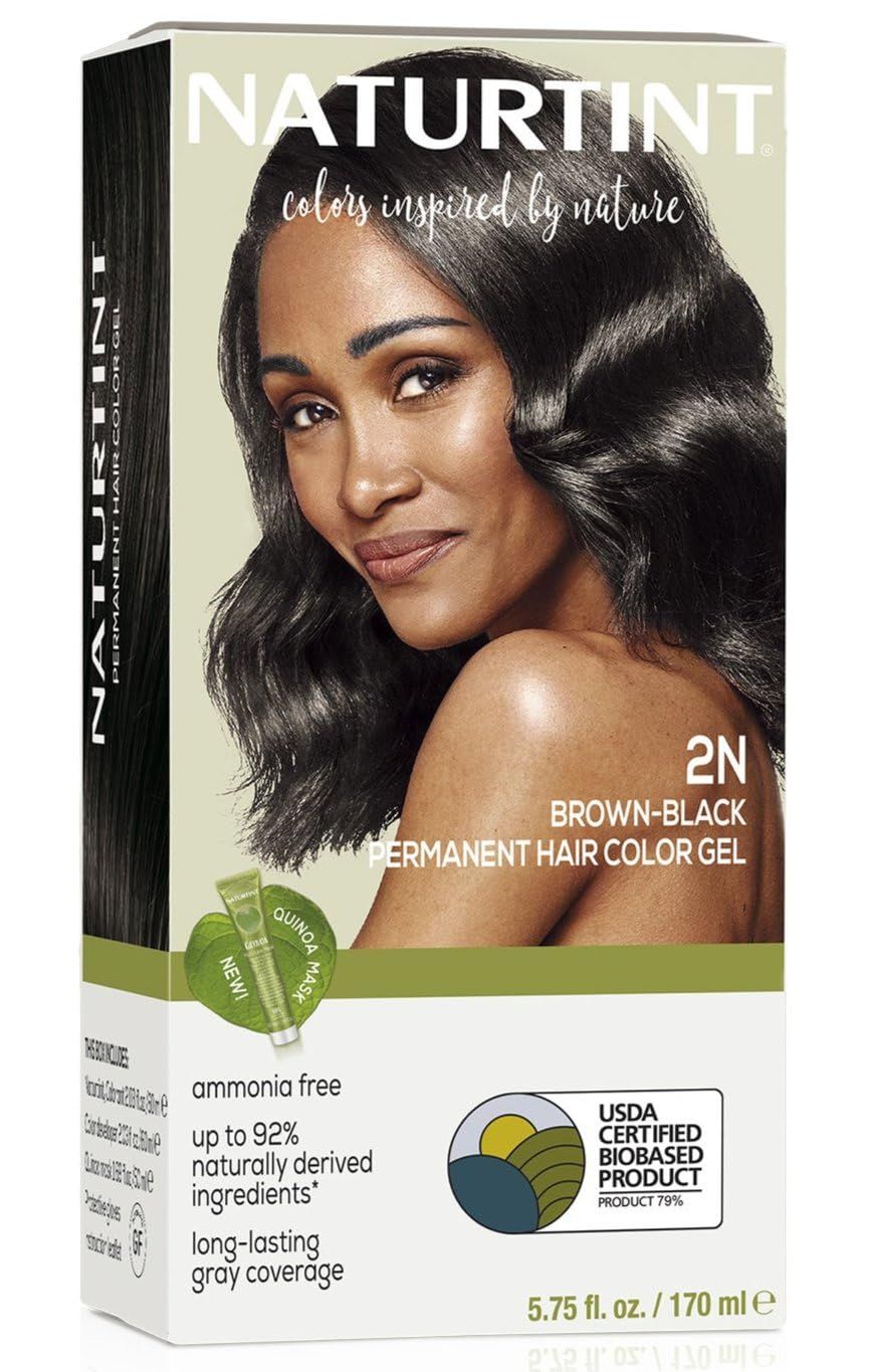 Naturtint 2N Brown Black Permanent Hair Color (Pack of 1), Ammonia Free, Vegan, Cruelty Free, up to 100% Gray Coverage, Long Lasting Results (Packaging may vary)