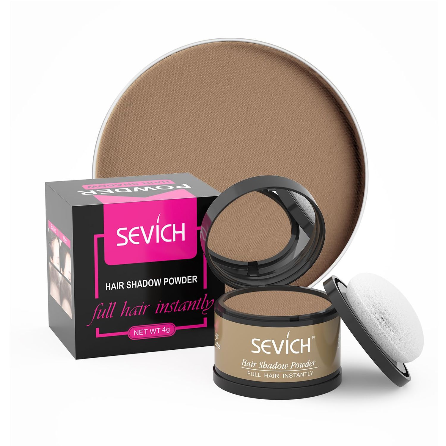 SEVICH Hairline Shadow Powder - Quick Cover for Grey Roots, Eyebrows &amp; Beards, Touch Up Thinning Hair, Windproof &amp; Sweatproof, Light Coffee