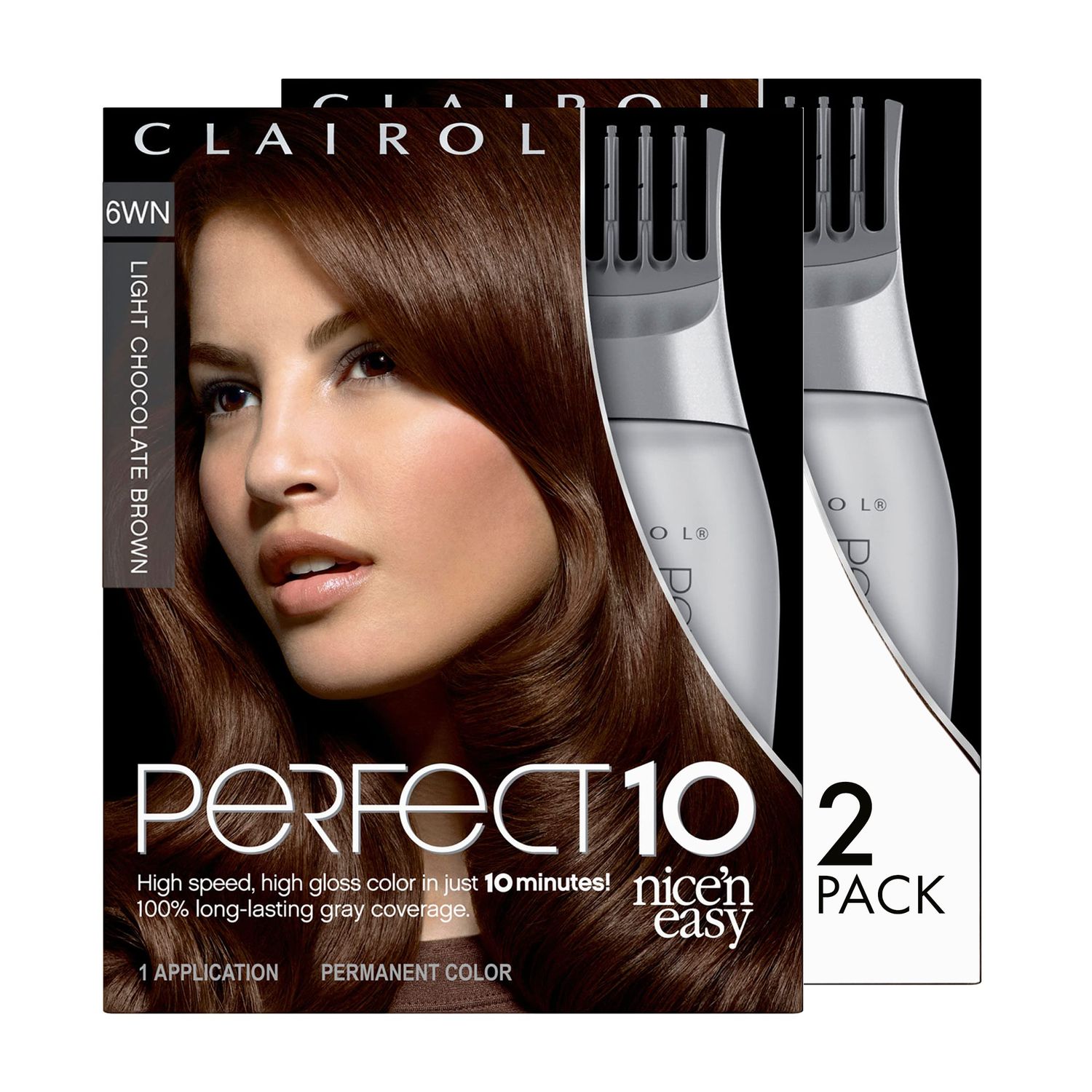 Clairol Nice&#39;n Easy Perfect 10 Permanent Hair Color, 6WN Light Chocolate Brown, Pack of 2