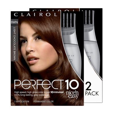 Clairol Nice&#39;n Easy Perfect 10 Permanent Hair Color, 6WN Light Chocolate Brown, Pack of 2