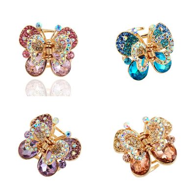 Ruihfas Fashion 4Pcs Rare Crystal Rhinestone Butterfly Bangs Clip Bow Hair Claw Gripper for Girl Women 1.261.10 inch