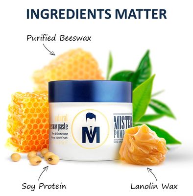 Mister Pompadour Natural Beeswax Paste | Matte Hair Product for Men &amp; Women | HIgh Hold &amp; No Shine | Water Based - Easy To Wash | 2oz