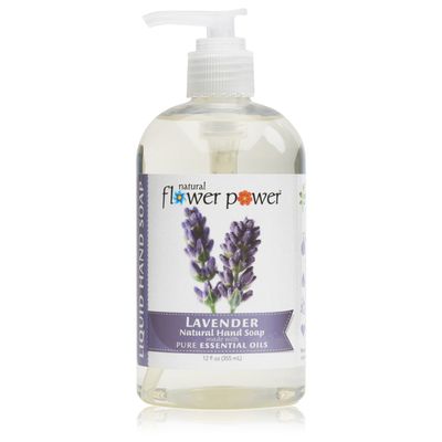 Natural Flower Power Moisturizing Liquid Hand Soap - Lavender - Plant-Based + Aloe Vera - Scented w/ Pure Essential Oils - Natural Hand Wash Kitchen + Bathroom - 12 Fl Oz Pump Bottles (Pack of 3)