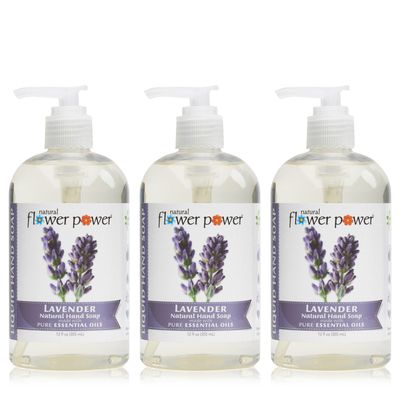 Natural Flower Power Moisturizing Liquid Hand Soap - Lavender - Plant-Based + Aloe Vera - Scented w/ Pure Essential Oils - Natural Hand Wash Kitchen + Bathroom - 12 Fl Oz Pump Bottles (Pack of 3)