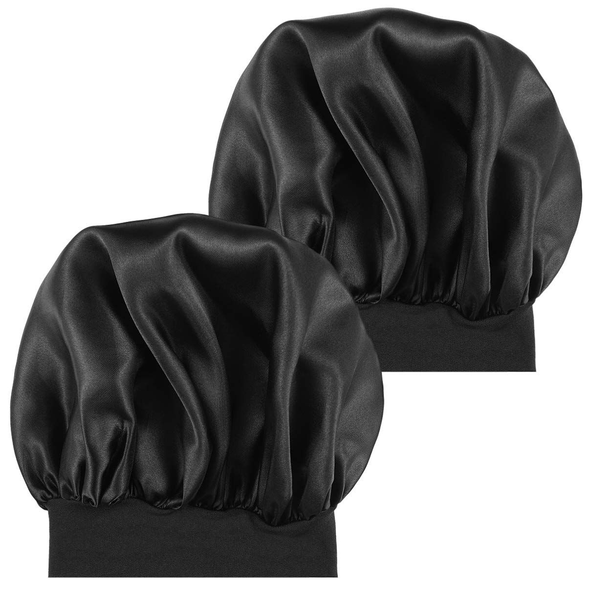 2pcs Satin Sleep Cap Wide Band Hat Elastic Head Cover Natural Hair Bonnet Hair Cover for Sleeping
