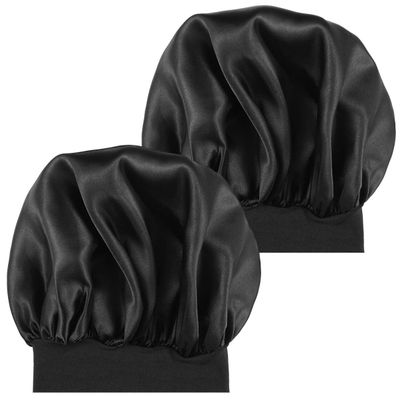 2pcs Satin Sleep Cap Wide Band Hat Elastic Head Cover Natural Hair Bonnet Hair Cover for Sleeping