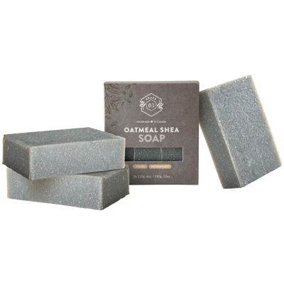Crate 61 Organics, Handmade in Canada, Plant Based Cold Process Natural Bar Soap For Face &amp; Body, w/Premium Essential Oils, For Men &amp; Women 3 Pack (Oatmeal Shea (Unscented))