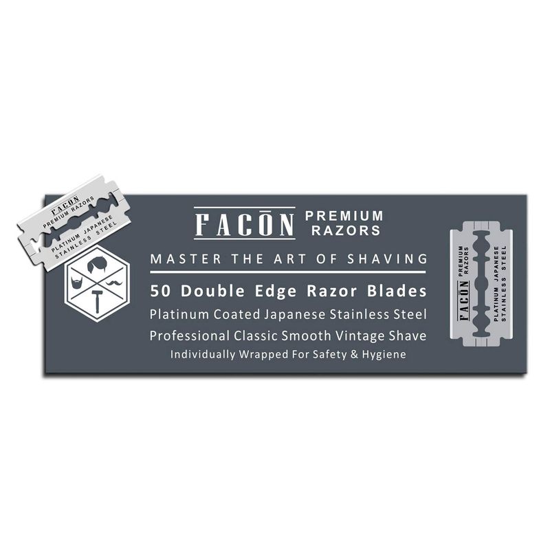 50 Facn Platinum Japanese Stainless Steel Double Edge Razor Blades for Safety Razor - Close Smooth Shaving Experience - 200+ Shaves