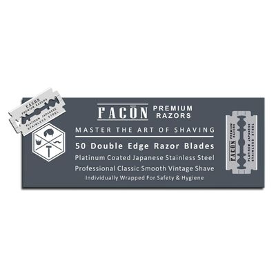 50 Facn Platinum Japanese Stainless Steel Double Edge Razor Blades for Safety Razor - Close Smooth Shaving Experience - 200+ Shaves