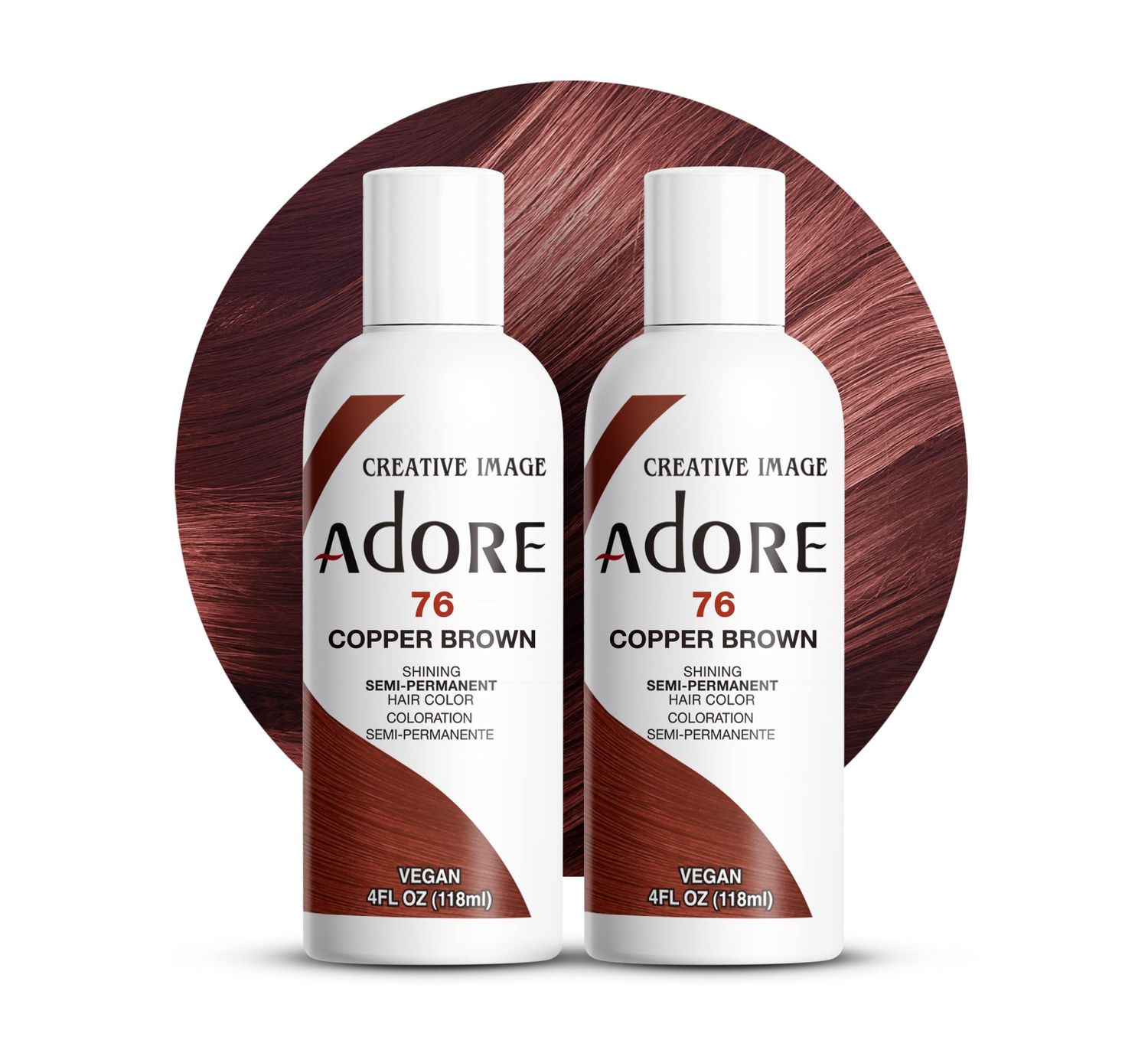 Adore Semi Permanent Hair Color - Vegan and Cruelty-Free Brown Hair Dye - 4 Fl Oz - 076 Copper Brown (Pack of 2)