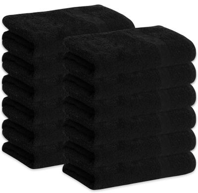 GREEN LIFESTYLE Black Bleach Proof Towels Bulk Sets 100% Cotton 16&#39; X 25&#39; Premium Spa Quality, Super Soft and Absorbent for Gym, Pool, Spa, Salon and Home 12 Pack