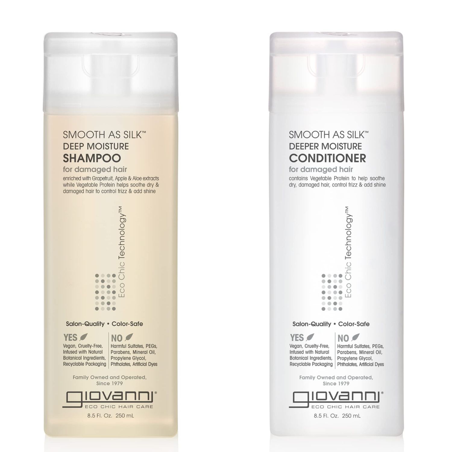 GIOVANNI HAIR CARE PRODUCTS Giovanni Smooth as Silk Deeper Moisture Shampoo &amp; Conditioner Set, 8.5 Oz. Calms Frizz, Detangles, Wash &amp; Go, Co Wash, No Parabens, Color Safe, 8.5 fluid_ounces