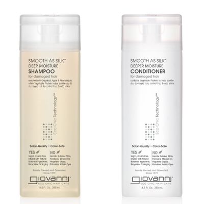 GIOVANNI HAIR CARE PRODUCTS Giovanni Smooth as Silk Deeper Moisture Shampoo &amp; Conditioner Set, 8.5 Oz. Calms Frizz, Detangles, Wash &amp; Go, Co Wash, No Parabens, Color Safe, 8.5 fluid_ounces