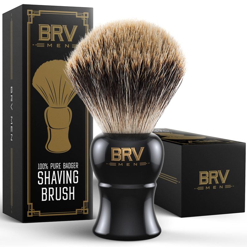 BRV MEN Pure Badger Shaving Brush LARGE (24mm knots) - Heavy Resin Handle - Use with Double-Edge Safety Razor, Straight Razor and Shaving Bowl - Black