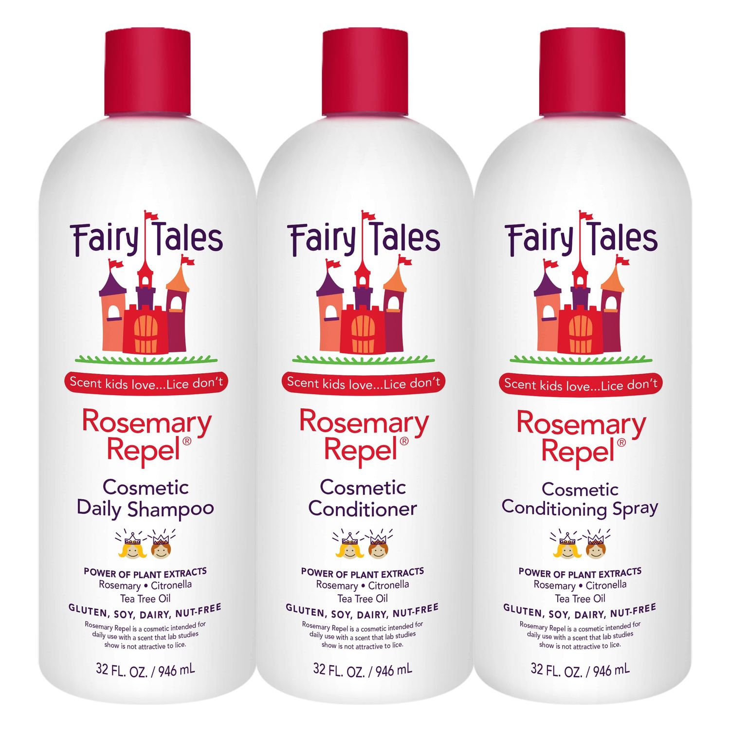 Fairy Tales Rosemary Repel Daily Kids Shampoo, Conditioner &amp; Conditioning Spray Refill Trio- Kids Like the Smell, Lice Do Not