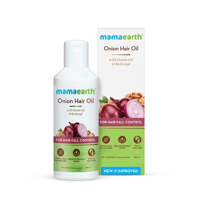 Mamaearth Onion Hair Oil | Natural &amp; Organic Anti Hair Loss &amp; Hair Fall Control Oil with Redensyl | for Color Treated &amp; All Hair Types | 5.07 Fl Oz (150ml)
