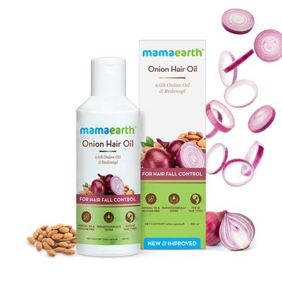 Mamaearth Onion Hair Oil | Natural & Organic Anti Hair Loss & Hair Fall Control Oil with Redensyl | for Color Treated & All Hair Types | 5.07 Fl Oz (150ml)