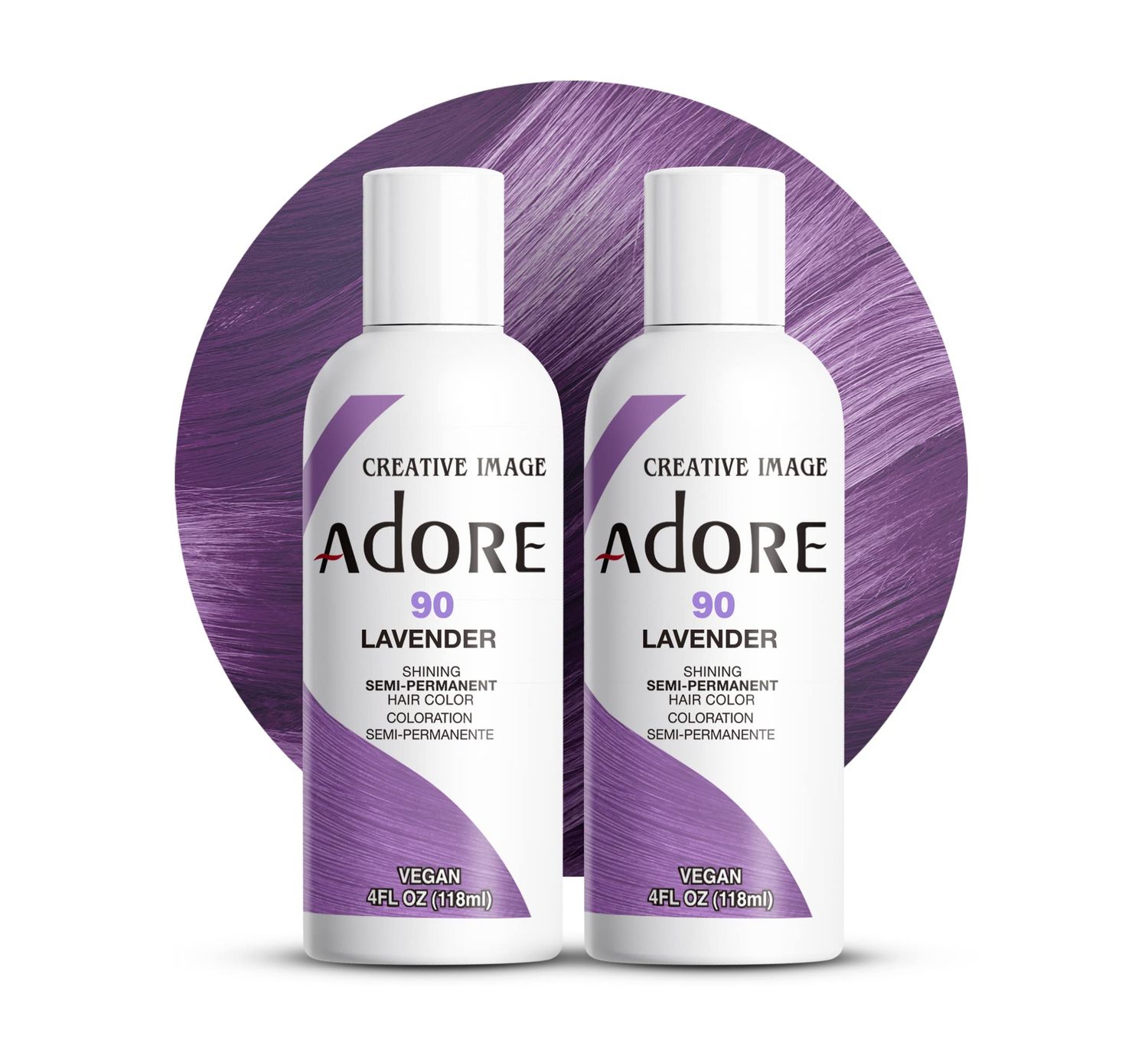 Adore Semi Permanent Hair Color - Vegan and Cruelty-Free Purple Hair Dye - 4 Fl Oz - 090 Lavender (Pack of 2)