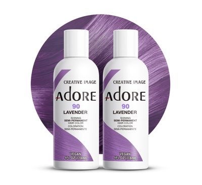 Adore Semi Permanent Hair Color - Vegan and Cruelty-Free Purple Hair Dye - 4 Fl Oz - 090 Lavender (Pack of 2)