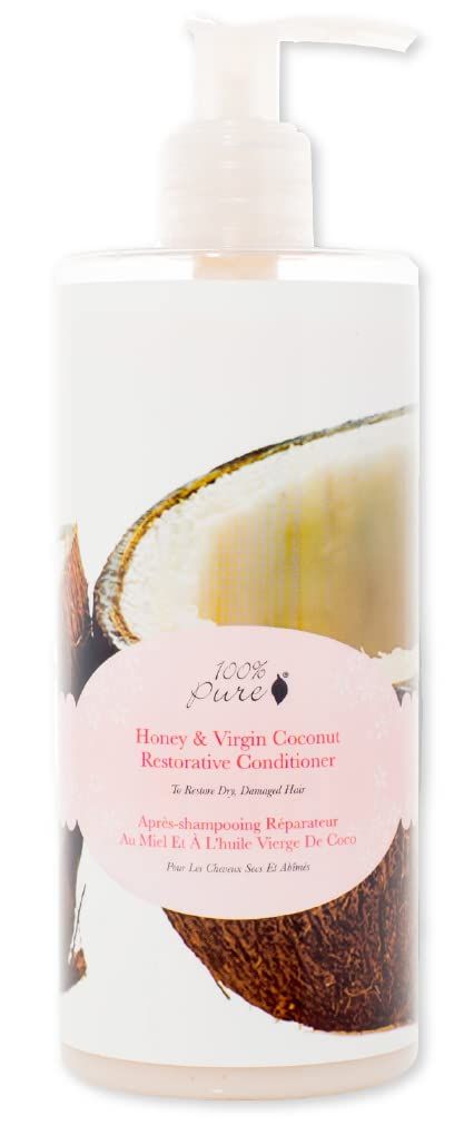 100% PURE Honey &amp; Virgin Coconut Restorative Conditioner Moisturizer &amp; Repair Replenishing Nutrient Boost for Dry Damaged Hair, Promotes Healthy Growth for Women &amp; Men - Sulfate Free - 13 Fl Oz