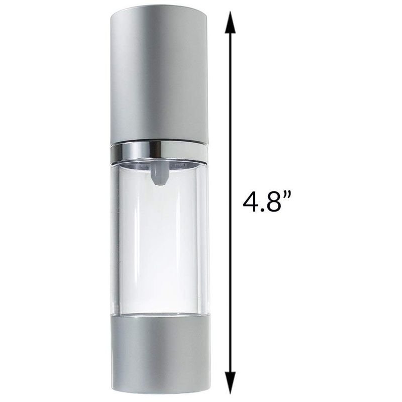 BottleWise 5pc Travel Kit - Compact, Leak Proof, Travel Size, Refillable Airless Bottles for your Portable Skincare Routine (Silver)
