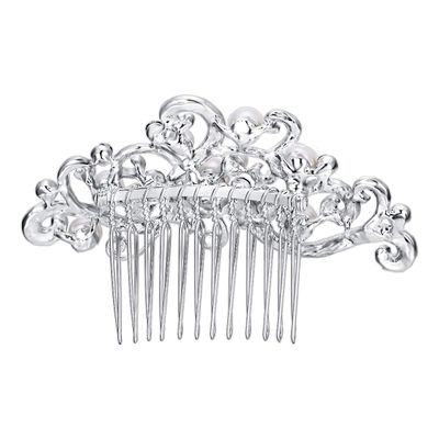 EVER FAITH Wedding Side Comb Accessories, Blue Austrian Crystal Cream Simulated Pearl Floral Vine Bridal Hair Piece for Women