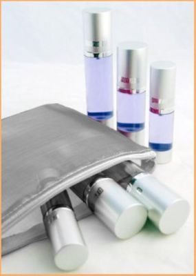 BottleWise 5pc Travel Kit - Compact, Leak Proof, Travel Size, Refillable Airless Bottles for your Portable Skincare Routine (Silver)