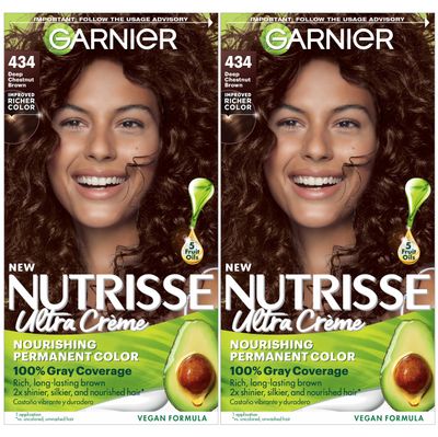 Garnier Hair Color Nutrisse Nourishing Creme, 434 Deep Chestnut Brown (Chocolate Chestnut) Permanent Hair Dye, 2 Count (Packaging May Vary)
