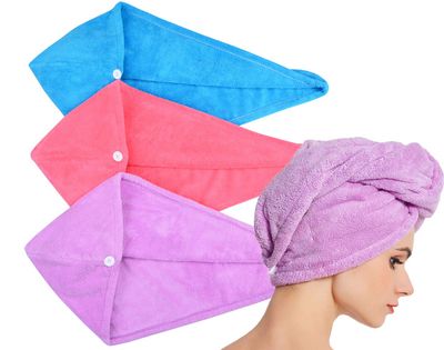 HOPESHINE Hair Towel Twist Women&#39;s Soft Shower Towels for Hair Turban Wrap Drying Head Towels Great Gift for Women (Blue+Purple+Rose Red 3-Pack)