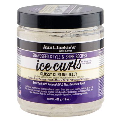 Aunt Jackie&#39;s Grapeseed Style and Shine Recipes Ice Curls Glossy Curling Jelly, Hydrates, Softens, Makes Waves, Curls and Coils Easier to Style, 15oz